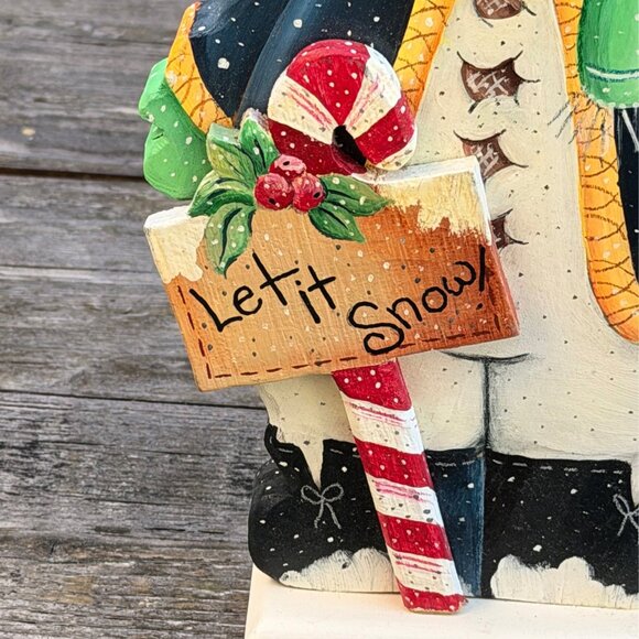 Hand painted Vintage Wood Snowman Christmas Decor Primitive Folk Art Let it Snow - Picture 3 of 8
